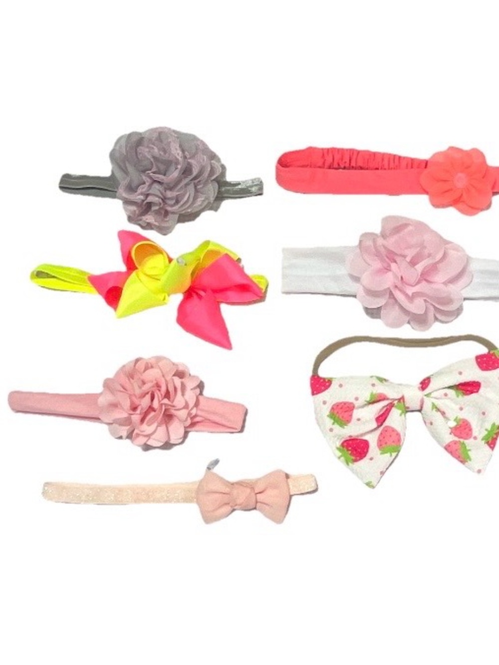 Baby Girl Floral & Bow Headband Set in Pink, Coral, Gray, Yellow
